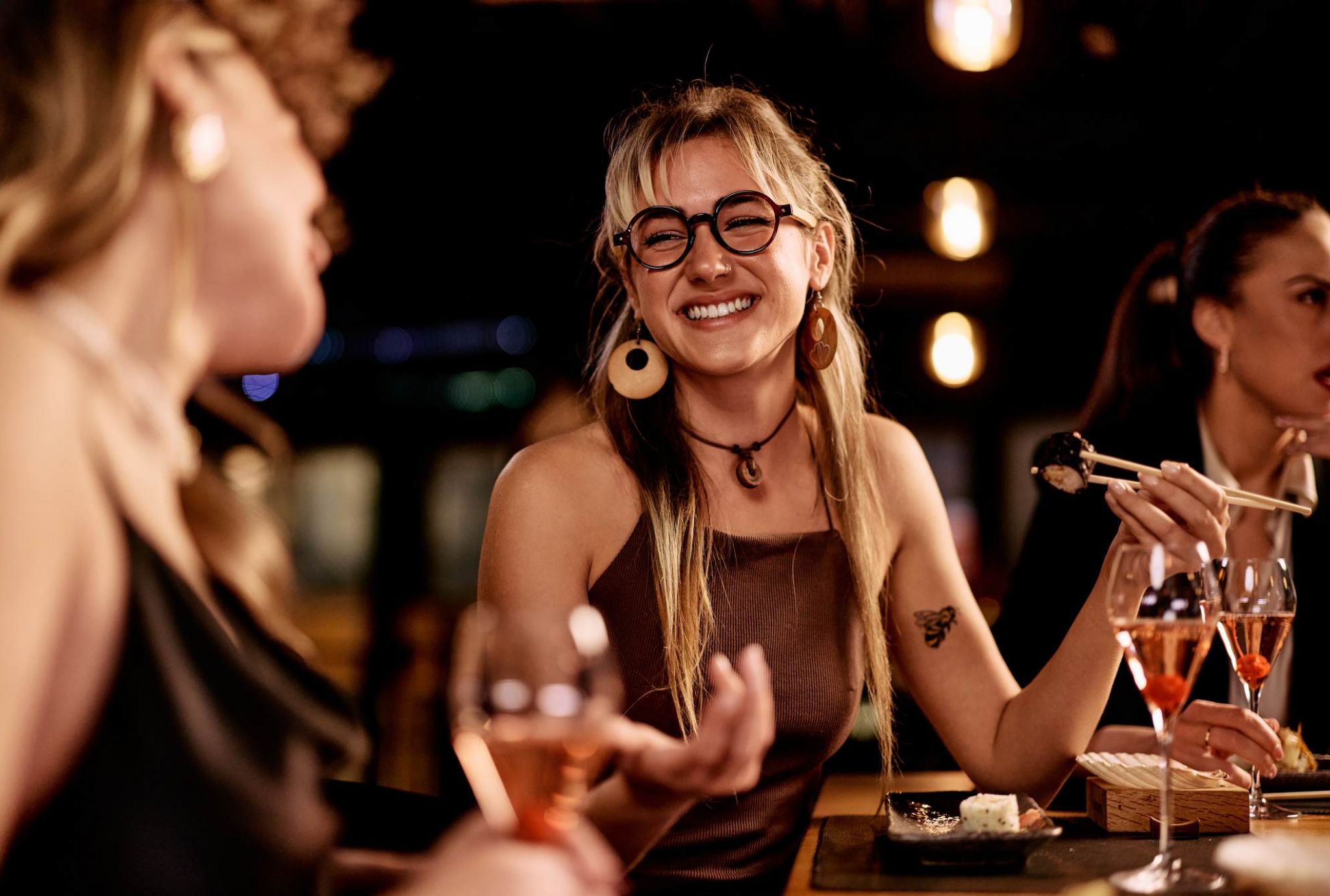 Friends having dinner near District Flats Columbia